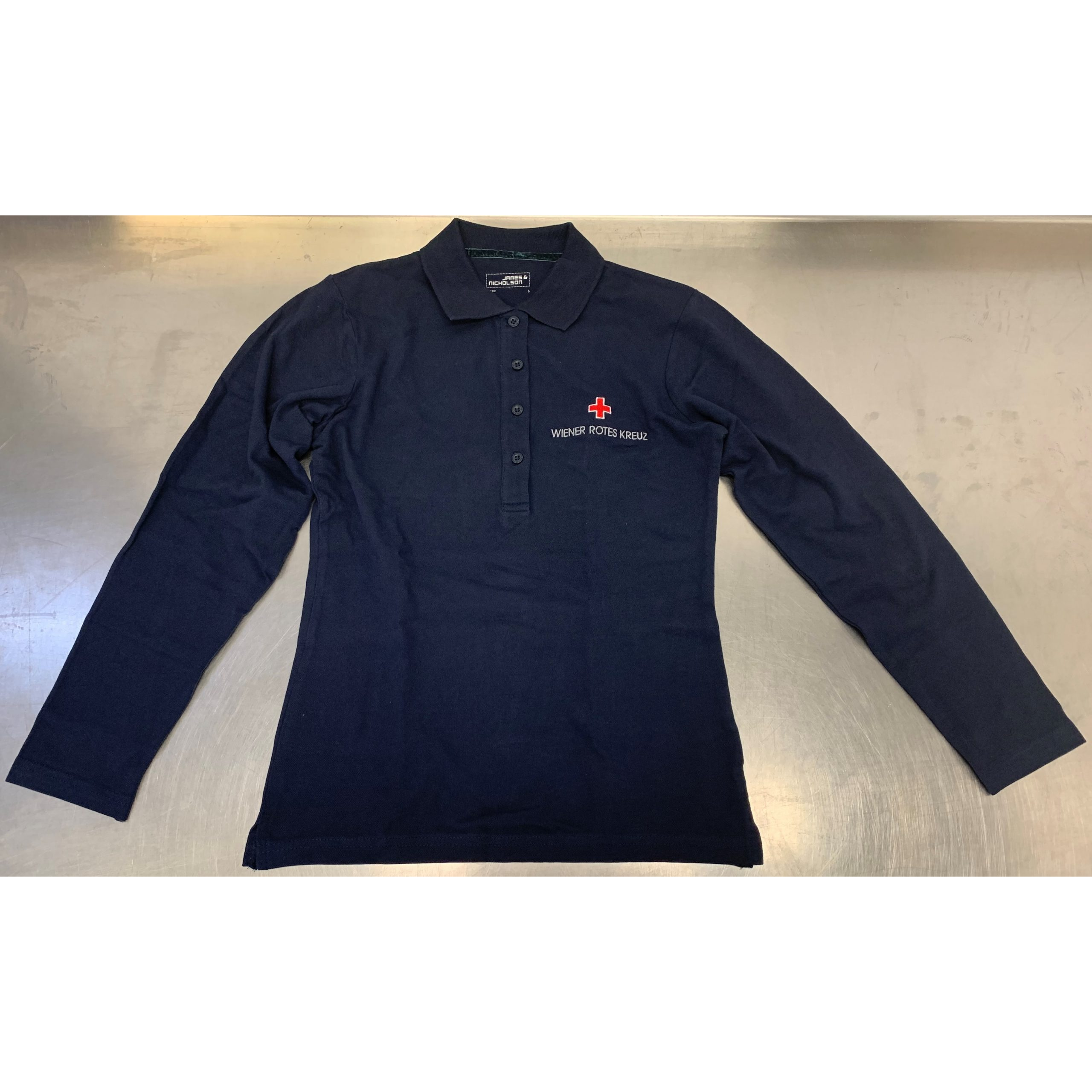 Damen Polo langarm inkl. Stick "Wiener Rotes Kreuz" navyblau Gr. L